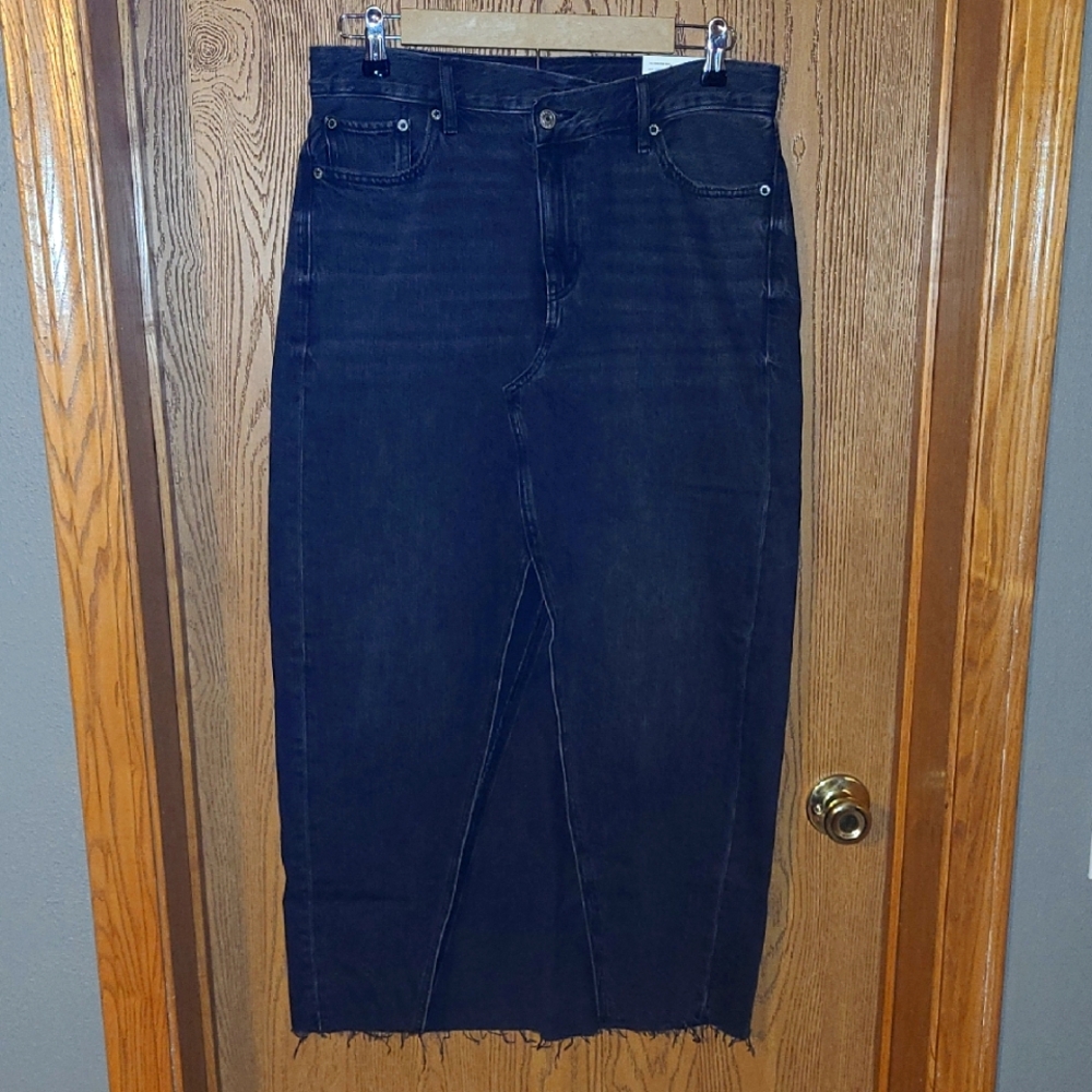 Open Front Denim Maxi Skirt